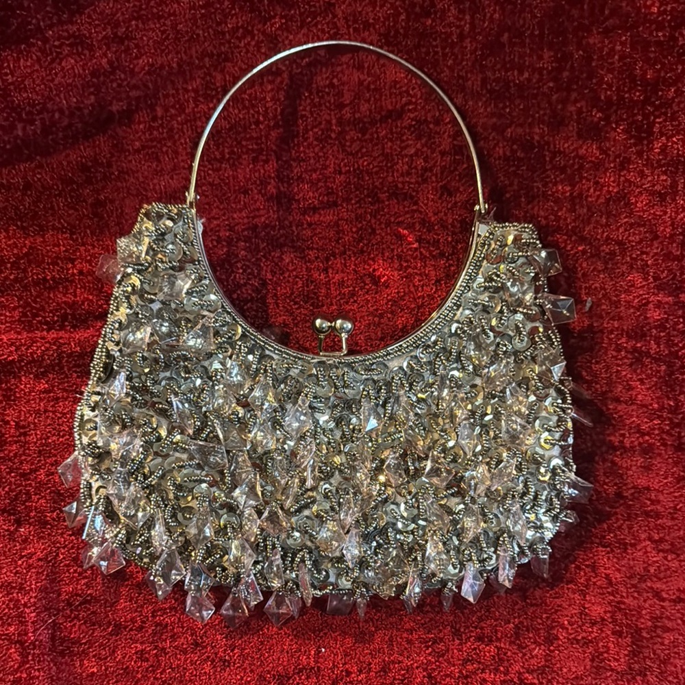 Elegant Silver Beaded Women's Bag